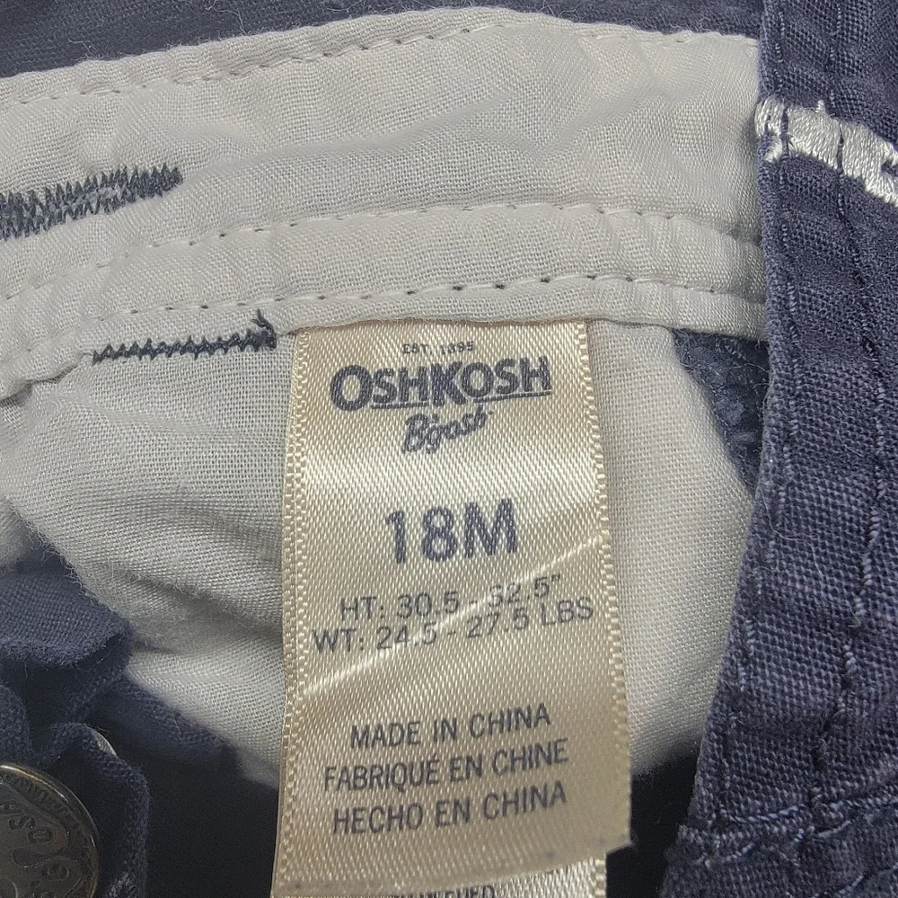 OSHKOSH B'GOSH Denim Bib Overalls BABY SHARK Sz 18 Months EUC